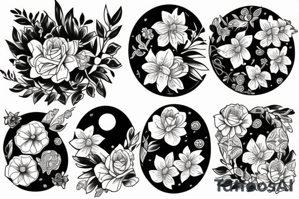 a moon with flowers tattoo idea