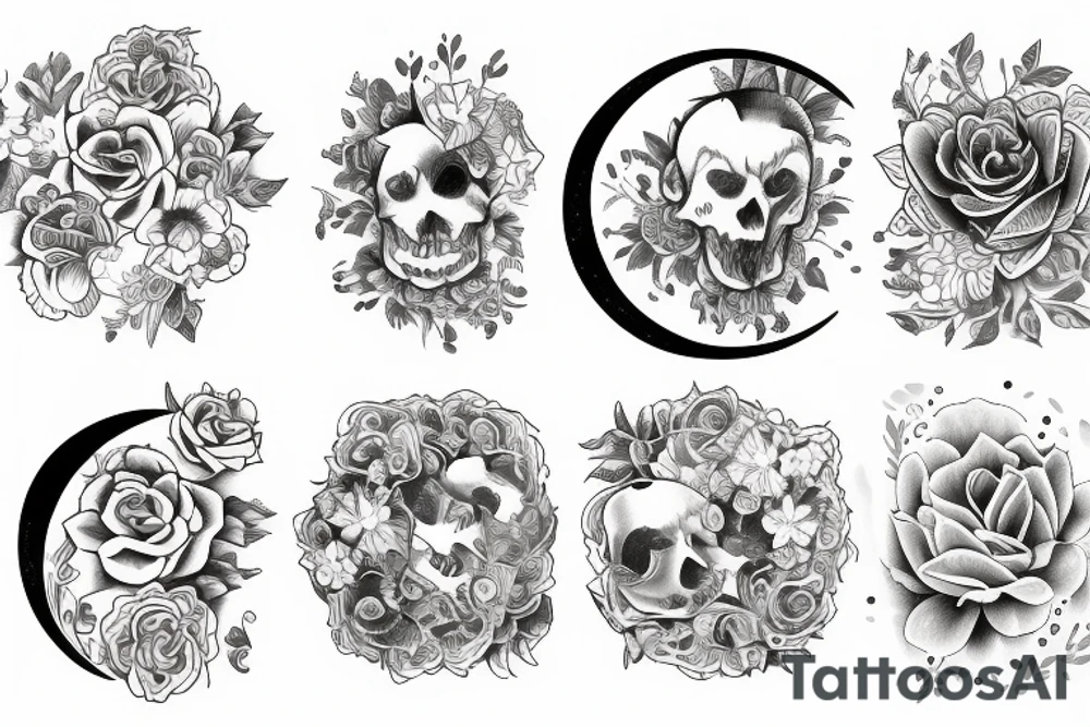 a moon with flowers tattoo idea