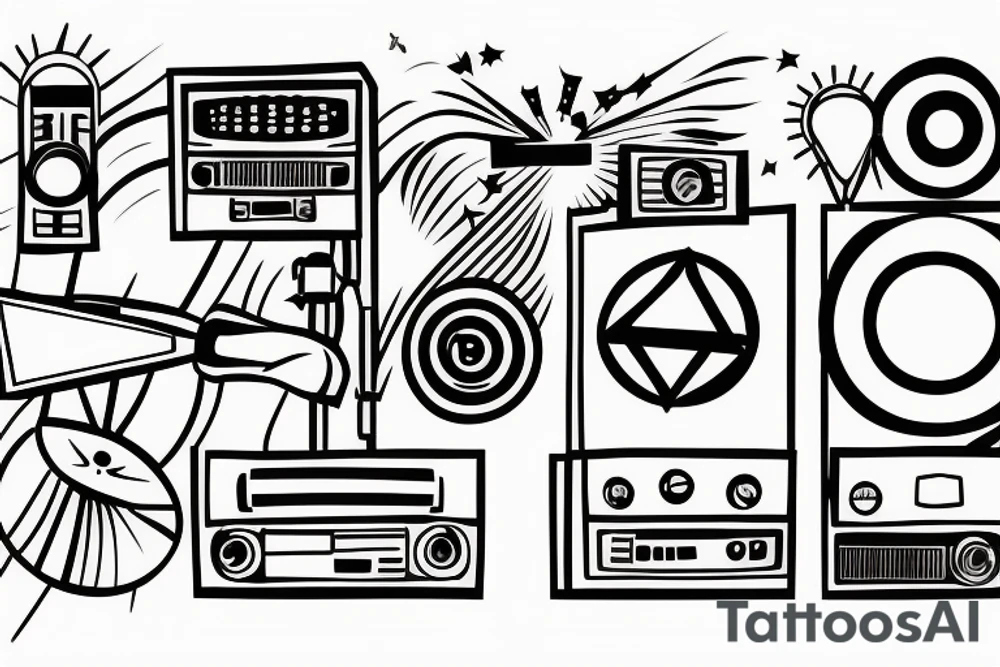 small town radio vibe city scape tattoo idea
