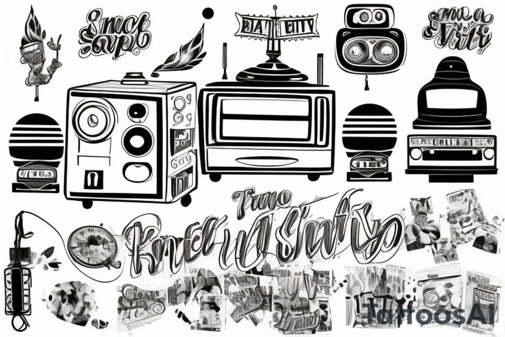 small town radio vibe city scape tattoo idea