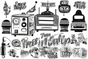small town radio vibe city scape tattoo idea
