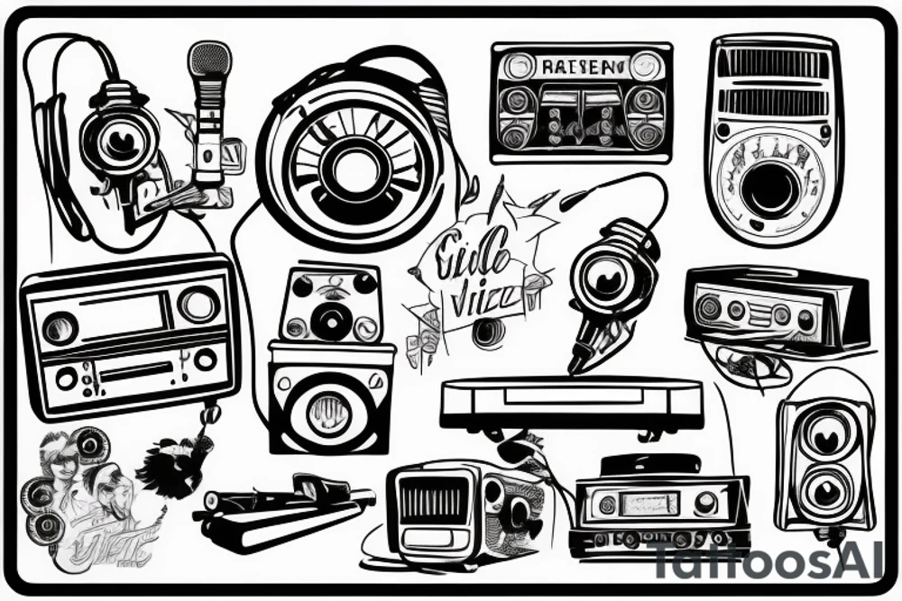 small town radio vibe city scape tattoo idea