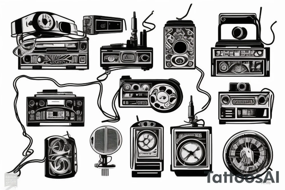 old school radio from the future city scape tattoo idea