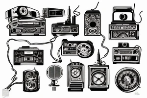 old school radio from the future city scape tattoo idea