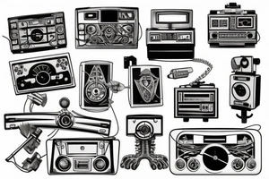 old school radio from the future city scape tattoo idea