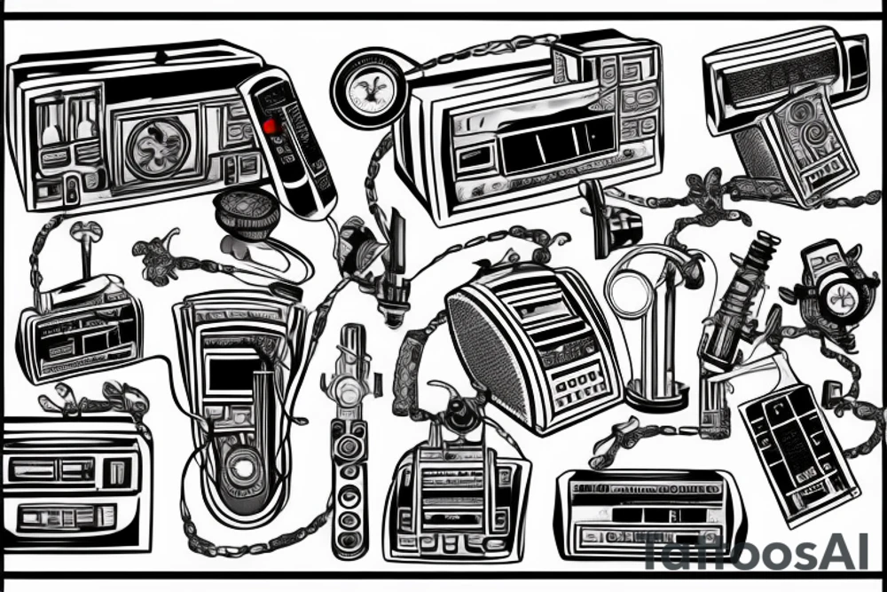 old school radio from the future city scape tattoo idea