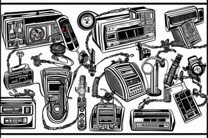 old school radio from the future city scape tattoo idea