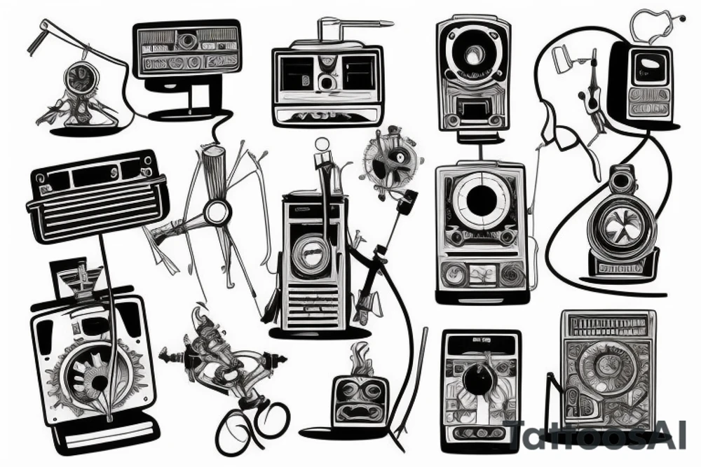 old school radio from the future city scape tattoo idea