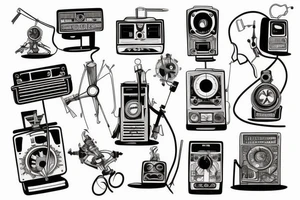 old school radio from the future city scape tattoo idea