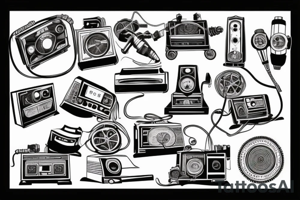 old school radio from the future city scape tattoo idea