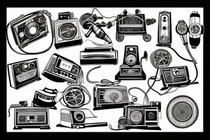old school radio from the future city scape tattoo idea