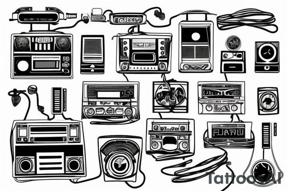 old school radio from the future city scape tattoo idea