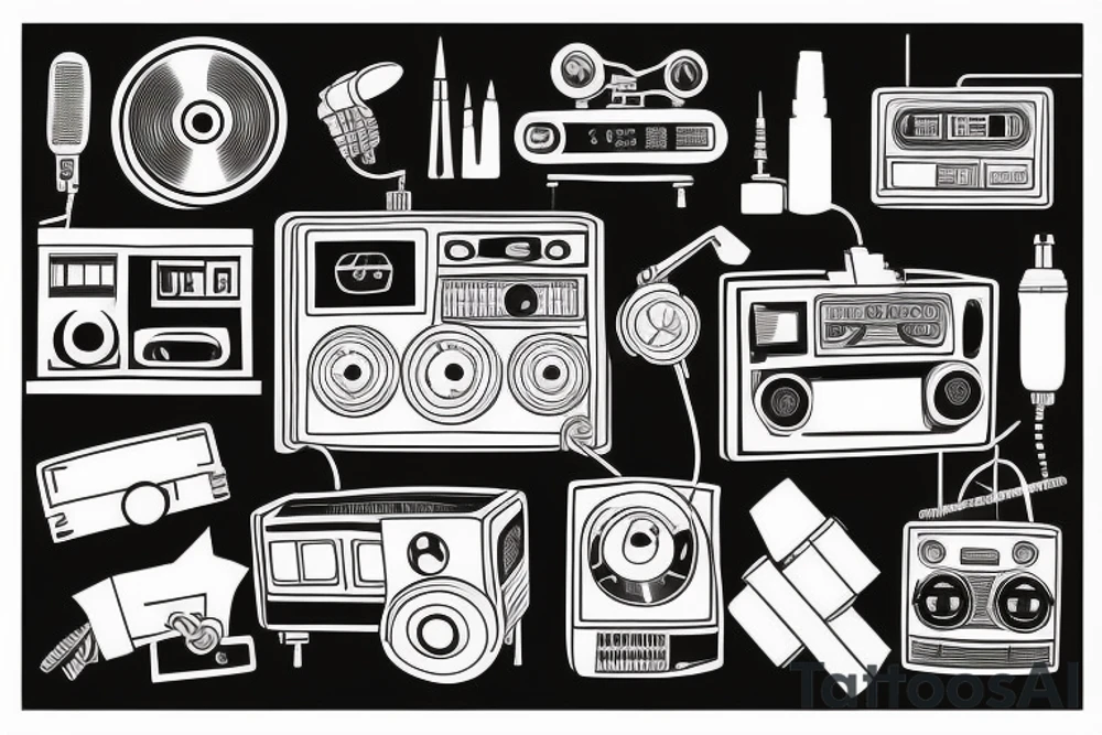 old school radio from the future city scape tattoo idea