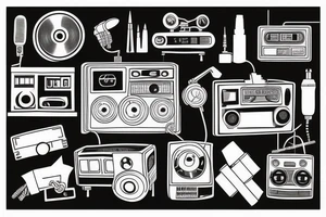 old school radio from the future city scape tattoo idea