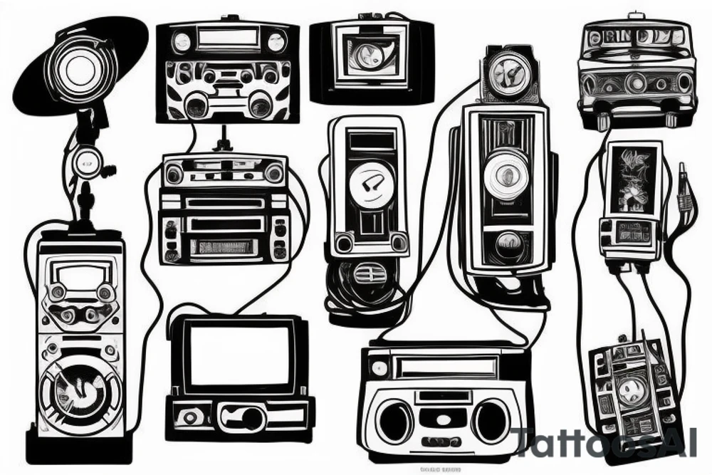 old school radio from the future city scape tattoo idea