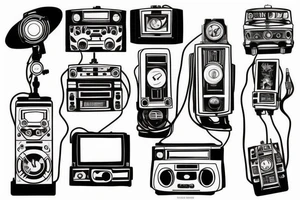 old school radio from the future city scape tattoo idea