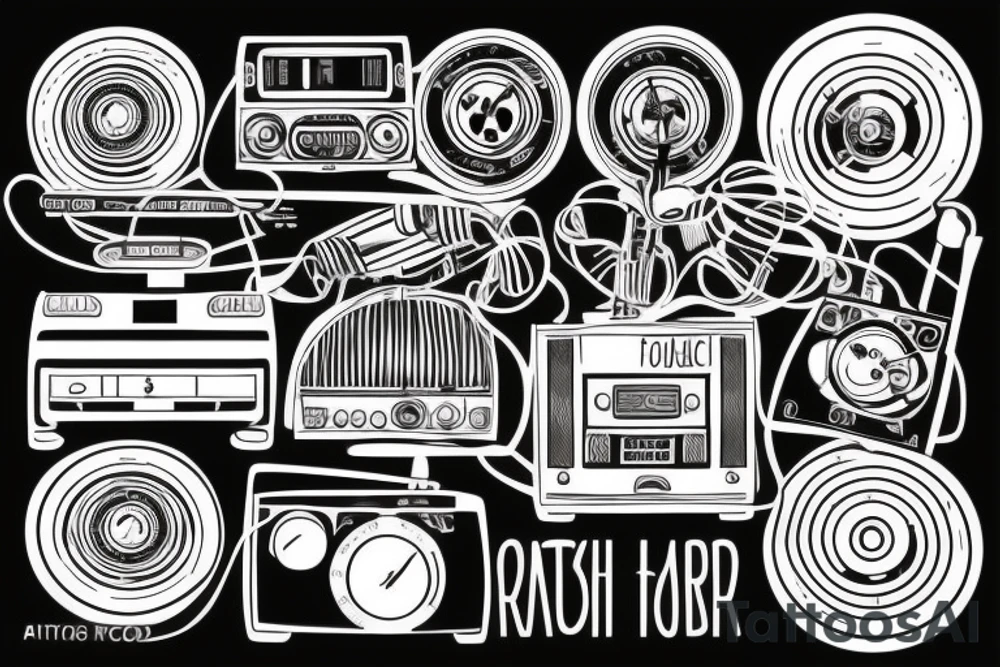 old school radio from the future city scape tattoo idea