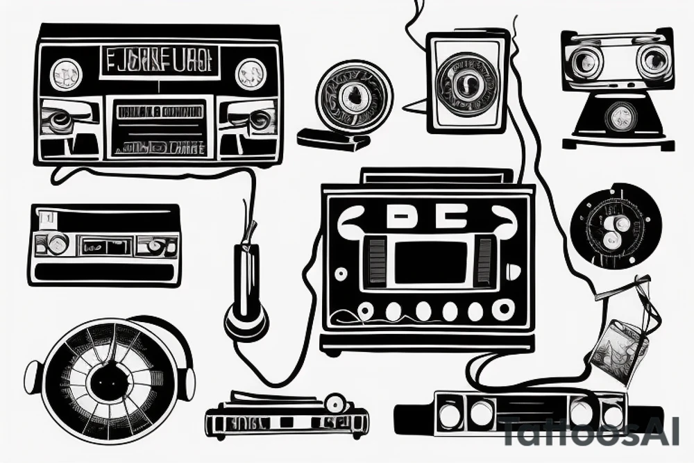 old school radio from the future city scape tattoo idea