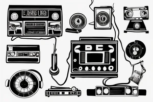old school radio from the future city scape tattoo idea