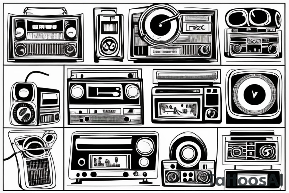 old school radio from the future city scape tattoo idea