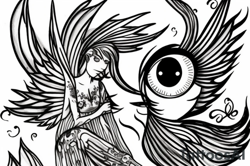 Fairy tattoo with wings that look like eyes tattoo idea