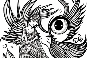 Fairy tattoo with wings that look like eyes tattoo idea