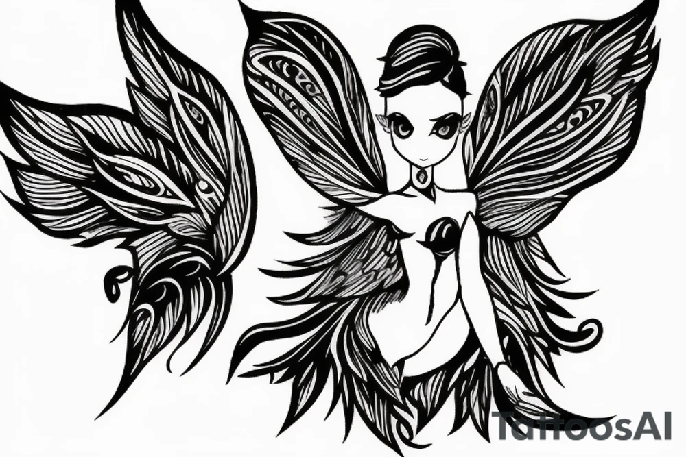 Fairy tattoo with wings that look like eyes tattoo idea