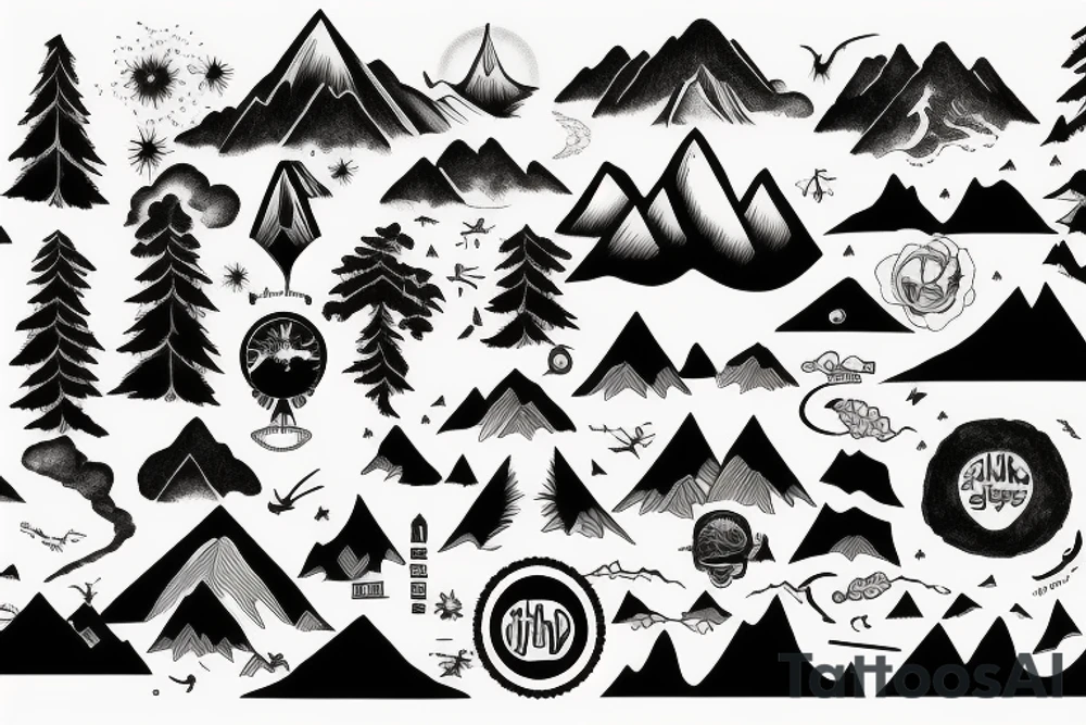 hill town mountain scape tattoo idea