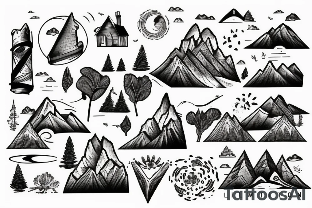 hill town mountain scape tattoo idea