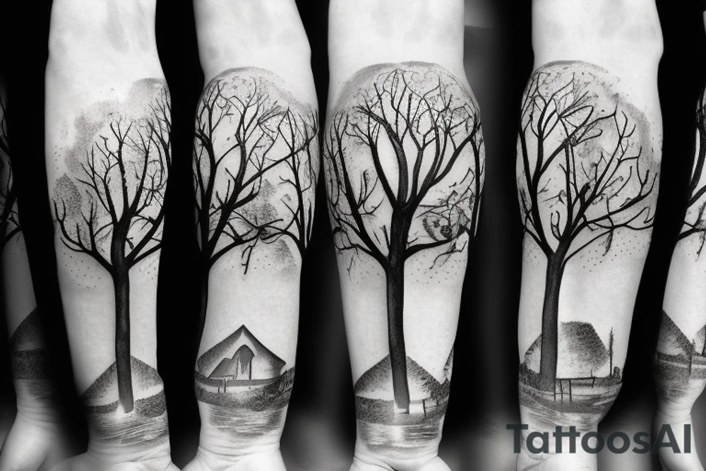village the woods forest trees tattoo idea