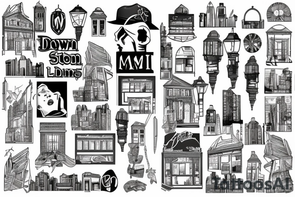 downtown maim street buildings lights tattoo idea