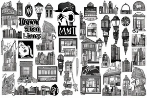 downtown maim street buildings lights tattoo idea