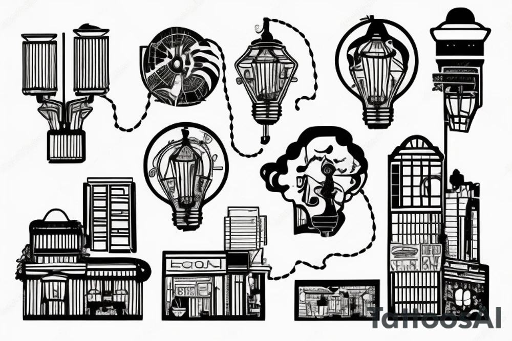 downtown maim street buildings lights tattoo idea