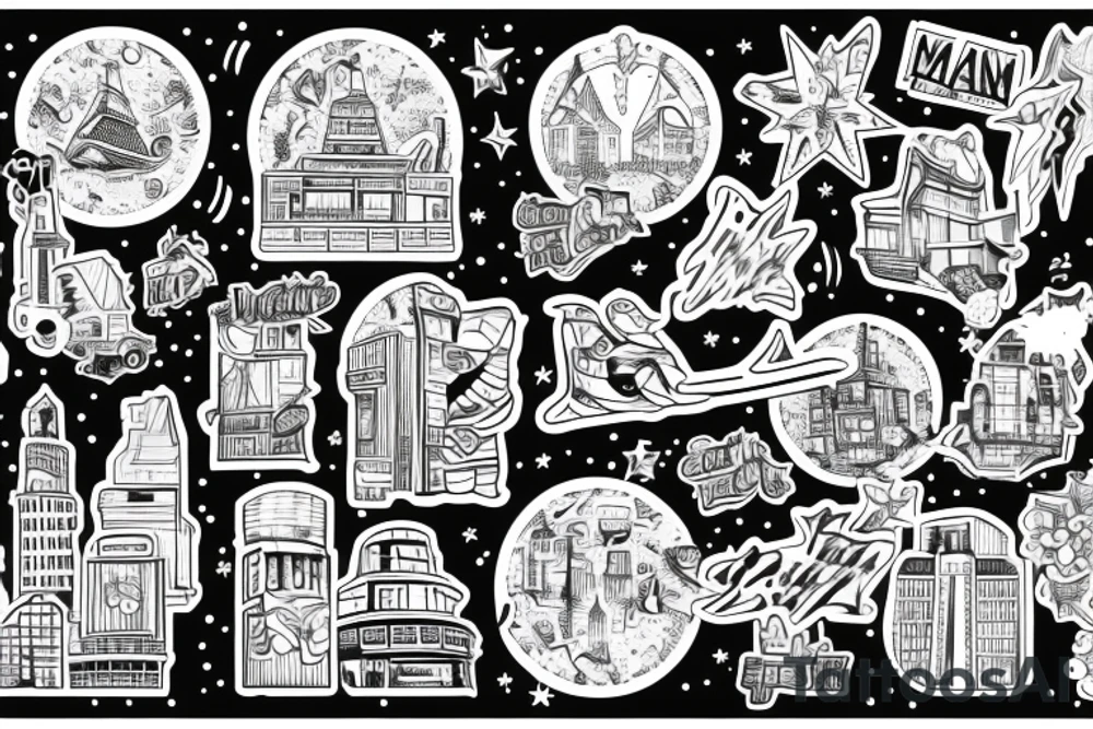 downtown maim street buildings lights tattoo idea