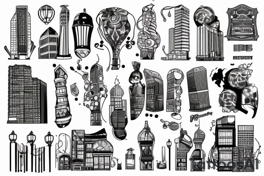 downtown maim street buildings lights tattoo idea