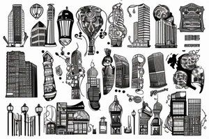 downtown maim street buildings lights tattoo idea