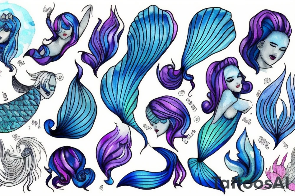Blue haired mermaid tattoo idea