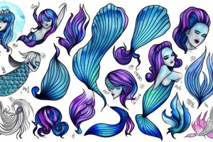 Blue haired mermaid tattoo idea