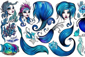 Blue haired mermaid tattoo idea