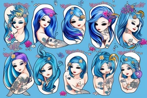 Blue haired mermaid tattoo idea