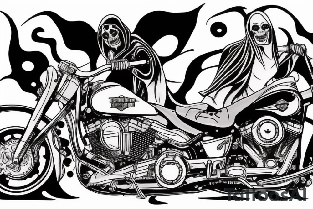 harley davidson with grim reaper riding tattoo idea