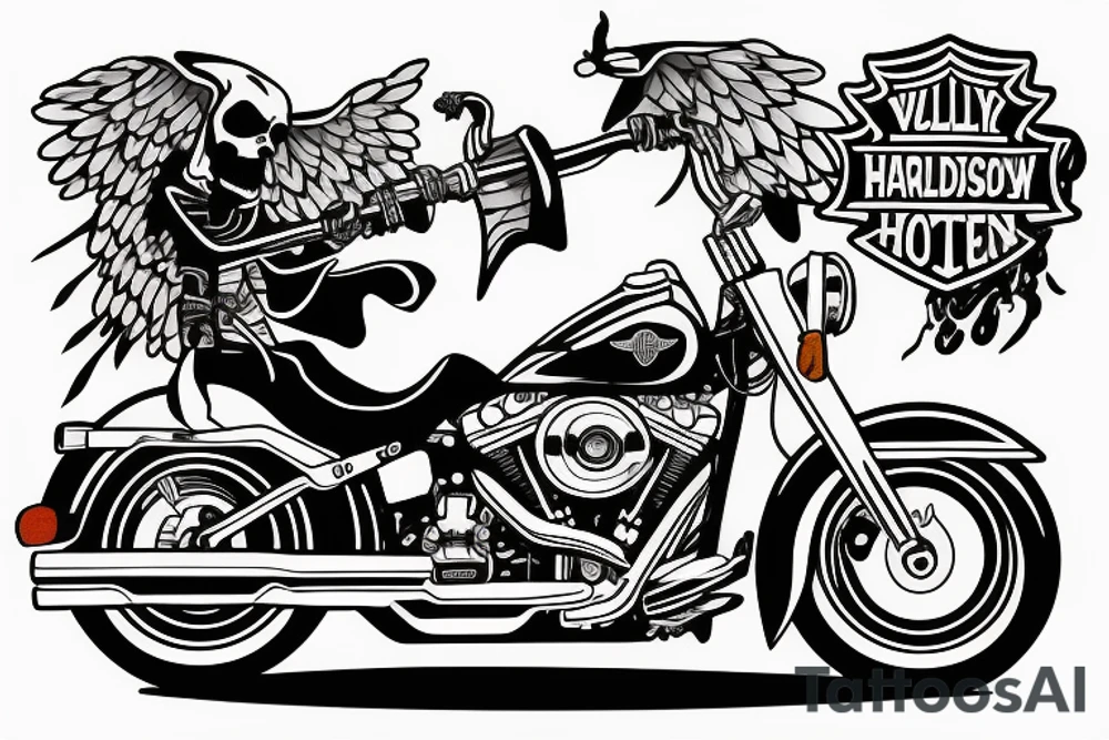 harley davidson with grim reaper riding tattoo idea