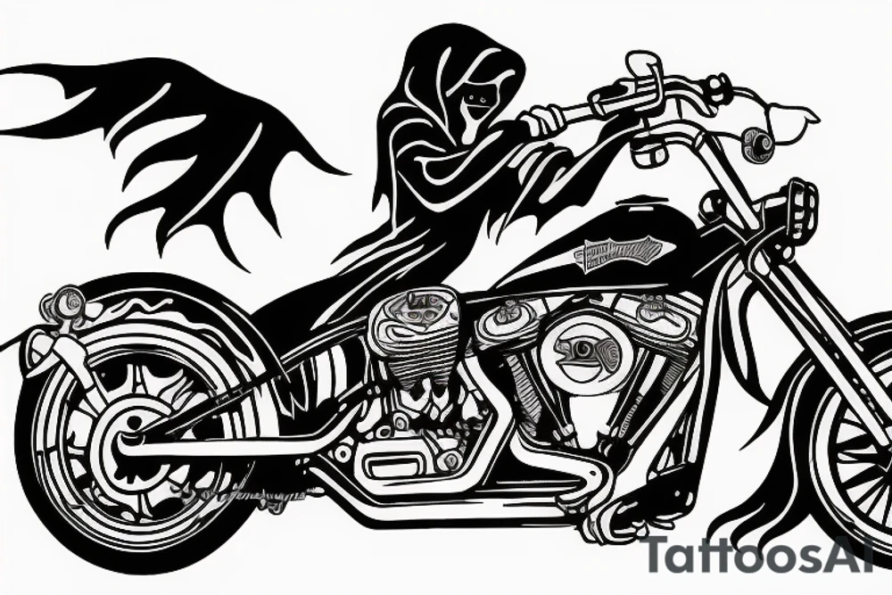 harley davidson with grim reaper riding tattoo idea