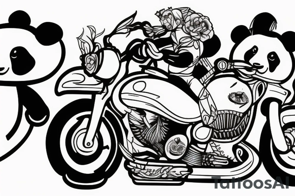 panda riding a motorcycle tattoo idea