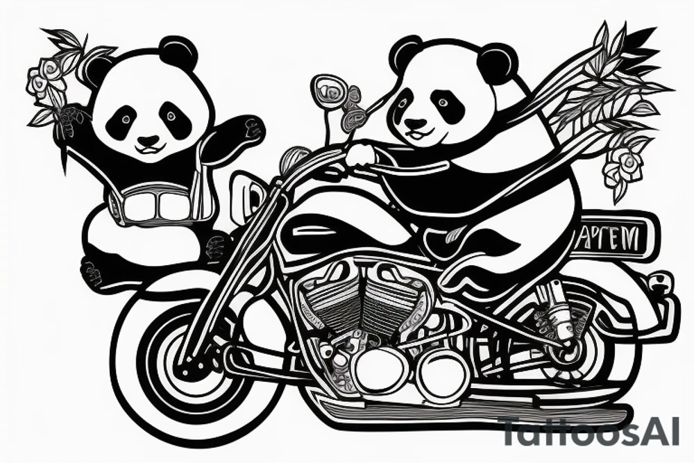 panda riding a motorcycle tattoo idea
