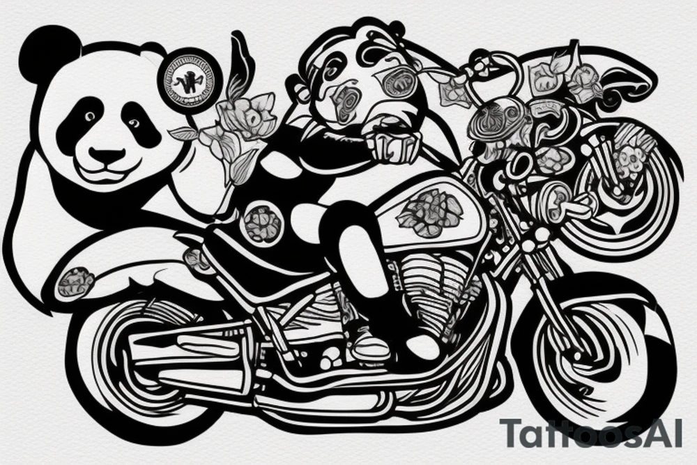 panda riding a motorcycle tattoo idea