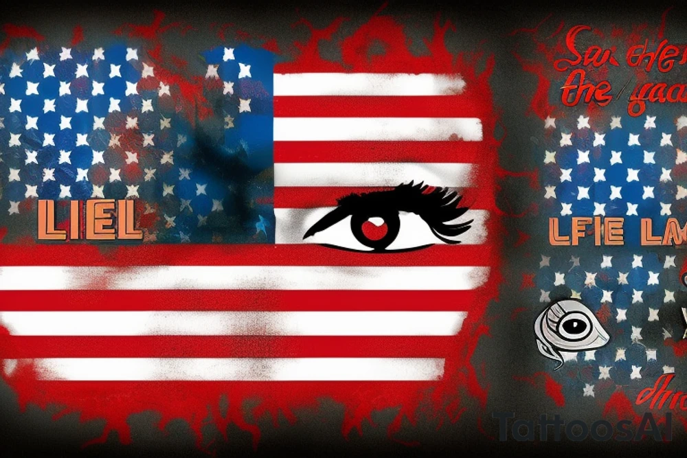 American flag with the saying Real Eyes Realise Real Lies tattoo idea