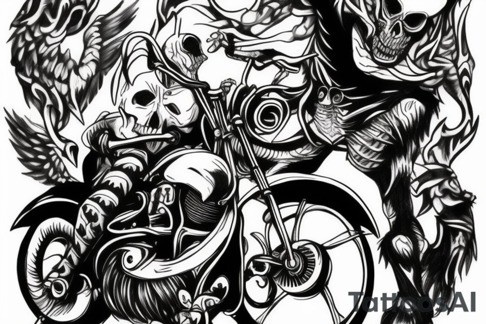 GRIMM REAPER RIDING A MOTORCYCLE tattoo idea