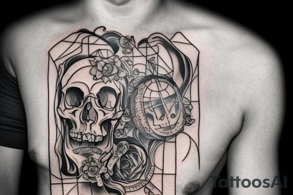Hourglass represents life, and a skull in the bottom of the hourglass being covered in sand. tattoo idea