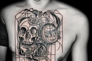 Hourglass represents life, and a skull in the bottom of the hourglass being covered in sand. tattoo idea